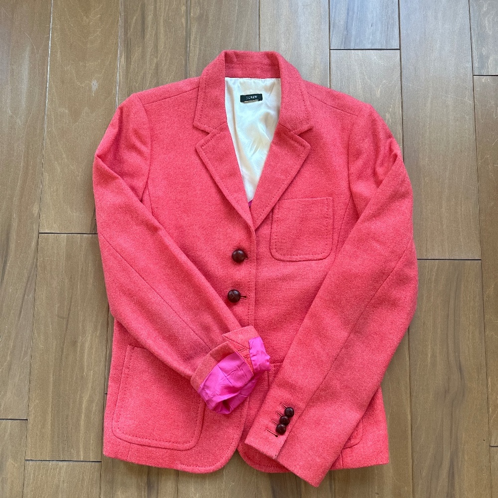 JCrew wool blazer in coral leather buttons Sz10